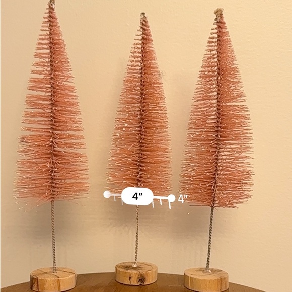 Bottle Brush Pink Trees Christmas Set Of 2 Decorative Snowy 12.5 Inch Tall Wood - Picture 7 of 7